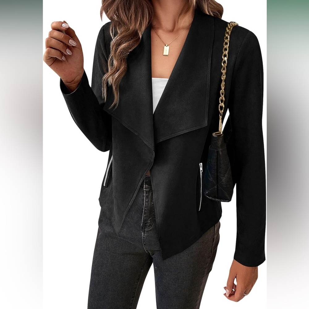 NWOT- PrettyGarden Women’s Black Faux Suede Jacket/Blazer